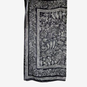 Vintage  ESCADA Silk Floral Scarf in Charcoal, Black and White